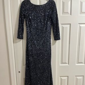 Theia Sequin 3/4 sleeve gown